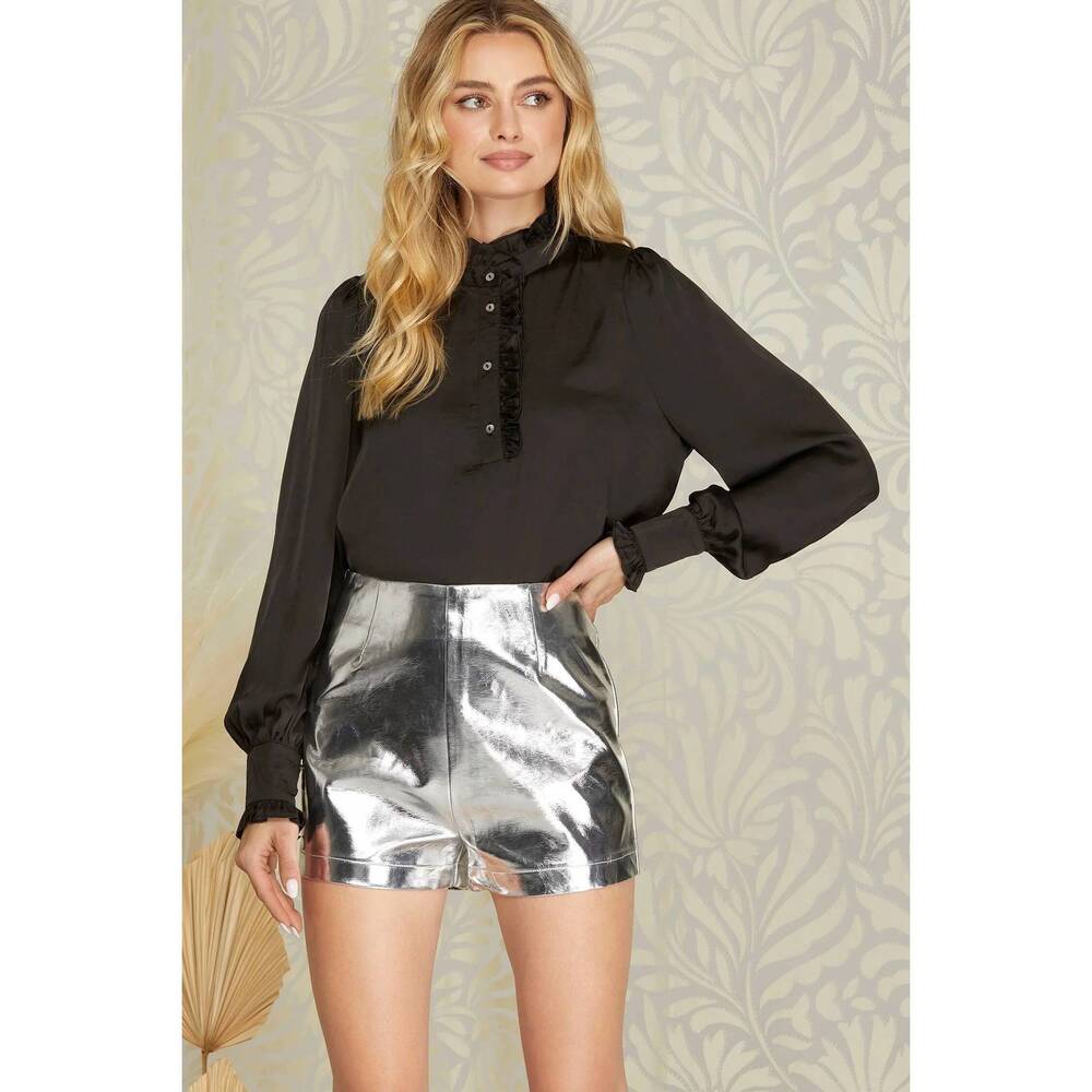 NEW SHE + SKY metallic faux leather shorts in silver